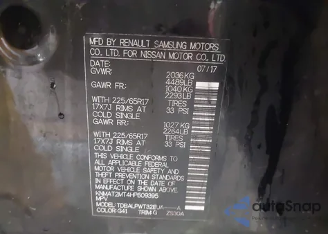 2017 Nissan Rogue S z USA, uszkodzony, nr VIN KNMAT2MT4HP609395